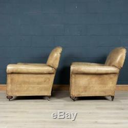 STUNNING LATE 19th CENTURY FRENCH PAIR OF LEATHER CLUB CHAIRS