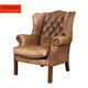 STUNNING LATE 20thC ENGLISH LEATHER WING BACK ARMCHAIR