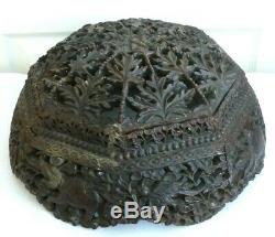 SUPERB Large Antique Late 19th Century Anglo Indian Carved Wooden Foot Stool