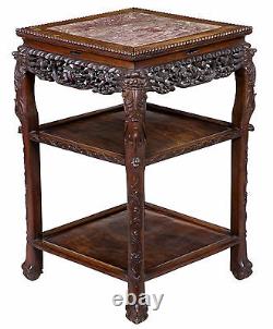 SWC-Magnificently Carved Square Marble Topped Stand, late 19th century, China