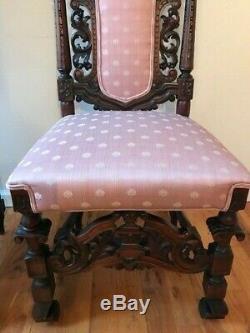 Set Of Two Antique Late 1800's Neo Gothic Carved Oak Wood Chairs