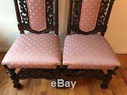 Set Of Two Antique Late 1800's Neo Gothic Carved Oak Wood Chairs