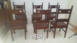Set of 6 Antique Walnut Dining Chairs Italian late 1800's Farm Table Sidechairs