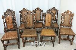 Set of Eight Barley Twist late 1900's dining chairs