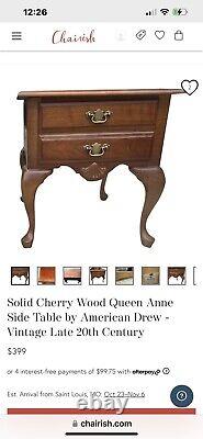 Solid Cherry Wood Queen Anne Side Table By American Drew Vintage Late 20th Cent