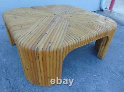 Split Bamboo Coffee Table with Waterfall Corners Vintage 1970s Organic Modern