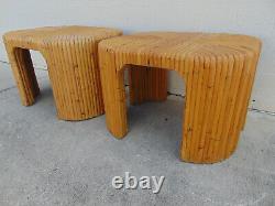 Split Bamboo Coffee Table with Waterfall Corners Vintage 1970s Organic Modern