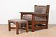 Stickley Mission Arts & Crafts Oak and Leather Lounge Chair With Ottoman