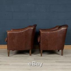 Stunning Late 20th Century Pair Of Dutch Dark Sheepskin Leather Club Chairs