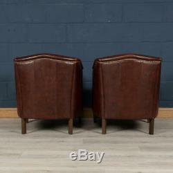Stunning Late 20th Century Pair Of Dutch Dark Sheepskin Leather Club Chairs