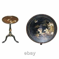 Stunning Late Victorian Chinoiserie Ebonised And Lacquered Antique Side Table