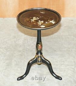 Stunning Late Victorian Chinoiserie Ebonised And Lacquered Antique Side Table