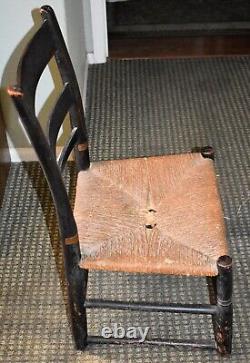 T2L. ANTIQUE CHILDS CHAIR, RUSH SEAT, TOLE PAINTED / 35 TALL LATE 19th CENTURY