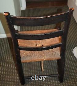 T2L. ANTIQUE CHILDS CHAIR, RUSH SEAT, TOLE PAINTED / 35 TALL LATE 19th CENTURY