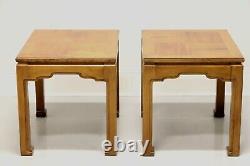 THOMASVILLE Burl Oak Asian Ming Influenced Parquetry End Side Tables Pair