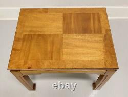 THOMASVILLE Burl Oak Asian Ming Influenced Parquetry End Side Tables Pair