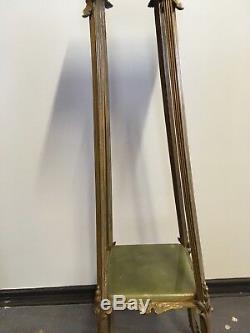 Tall 41.5 Art Nouveau Late 19th Century Brass & Green Onyx Marble Plant Stand