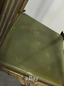Tall 41.5 Art Nouveau Late 19th Century Brass & Green Onyx Marble Plant Stand