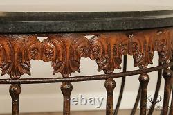 Tessellated Marble Wrought Iron Demilune Console Table