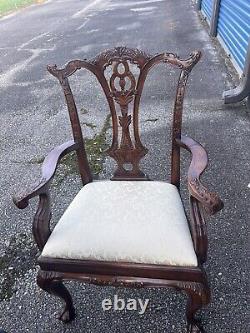 Theodore Alexander Chippendale Carved Mahogany Dining Chairs 2 Arm Chairs, 6 Reg