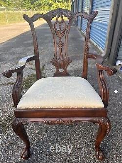 Theodore Alexander Chippendale Carved Mahogany Dining Chairs 2 Arm Chairs, 6 Reg