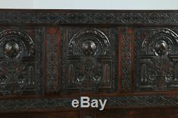 Tudor Style Carved Double Size Oak Bed (4ft 6 Wide) Circa Late 20th Century