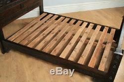 Tudor Style Carved Double Size Oak Bed (4ft 6 Wide) Circa Late 20th Century