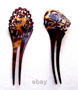 Two late Victorian hair combs faux tortoiseshell hair accessories