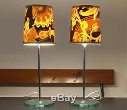 VINTAGE LATE 60s EARLY 70s PAIR BEDSIDE TABLE LAMPS GLASS & CHROME Habitat