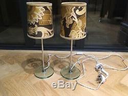 VINTAGE LATE 60s EARLY 70s PAIR BEDSIDE TABLE LAMPS GLASS & CHROME Habitat