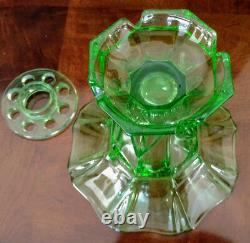 Vaseline Glass STOLZLE Old Czech Art Deco Emerald Green Tall Frog Vase