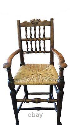 VeryRare, Antique (Late 1800's) French Walnut Child's High Chair With Rush Seat