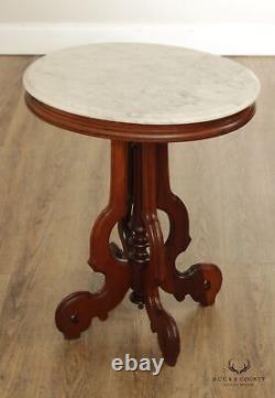 Victorian Antique Marble Top Mahogany Side Table