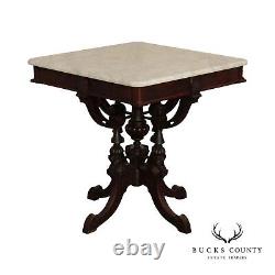 Victorian Eastlake Antique Marble Top Walnut Parlor Table