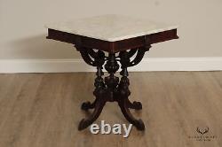 Victorian Eastlake Antique Marble Top Walnut Parlor Table