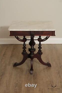 Victorian Eastlake Antique Marble Top Walnut Parlor Table