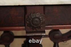 Victorian Eastlake Antique Marble Top Walnut Parlor Table