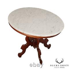 Victorian Eastlake Marble Top Walnut Parlor Side Table