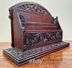 Victorian Edwardian Heavily Carved Oak Gothic Art Nouveau Stationary Letter Rack