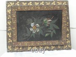 Victorian Gold Gesso Wall Pocket with Floral Tin Decorations C. Late 1800's