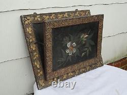 Victorian Gold Gesso Wall Pocket with Floral Tin Decorations C. Late 1800's