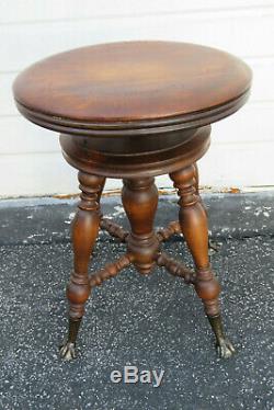 Victorian Late 1800s Cherry Piano Bench Stool 9969