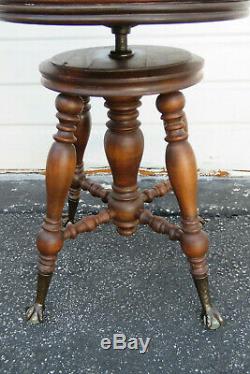 Victorian Late 1800s Cherry Piano Bench Stool 9969