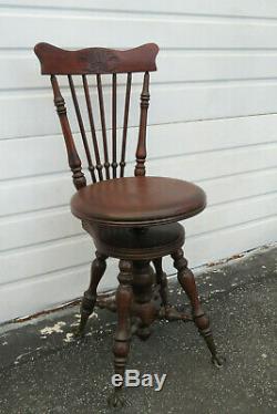 Victorian Late 1800s Claw Feet Piano Bench Stool Chair with Backrest 1013