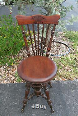 Victorian Late 1800s Claw Feet Piano Bench Stool Chair with Backrest 1013