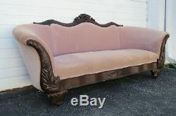 Victorian Late 1800s Hand Carved Flame Mahogany Sofa Couch 1433