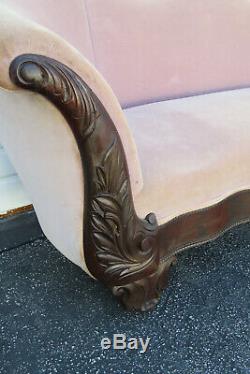 Victorian Late 1800s Hand Carved Flame Mahogany Sofa Couch 1433