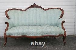 Victorian Late 1800s Hand Carved Solid Walnut Sofa Couch 1235