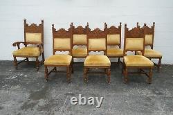 Victorian Late 1800s Solid Oak Carved Faces Set of Seven Dining Room Chairs 2176