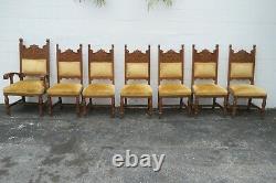 Victorian Late 1800s Solid Oak Carved Faces Set of Seven Dining Room Chairs 2176